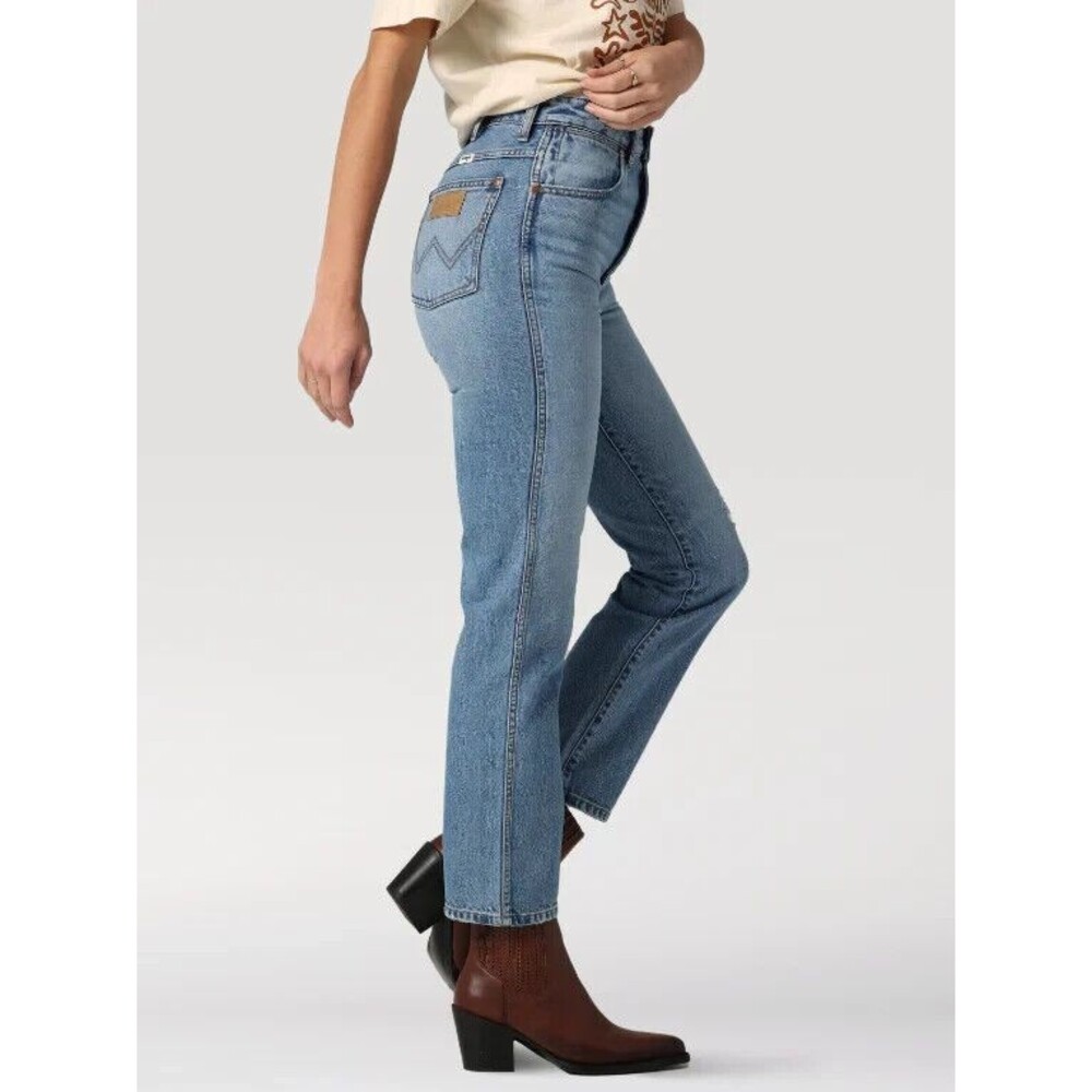 Wrangler Womens Wild West 603 Denim Jean High Rise Straight Distress Blue New - Picture 2 of 6